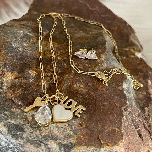 Jewelry - 14KT Gold Flash Plated Genuine Mother of Pearl and Cubic Zirconia Necklace